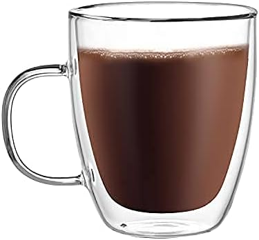 CNGLASS Large Double Wall Glass Coffee Mug 17 oz, Insulated Glass Coffee Cups by CNGLASS