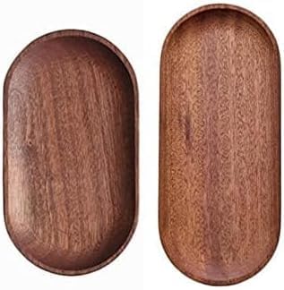 2 Pack Solid Wood Serving Platters and Trays of Natural Wood by Linwnil