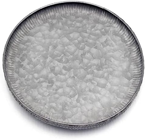 Funerom 9.8 inch Small Round Galvanized Metal Tray Decorative Tray Corrugated - Image 2