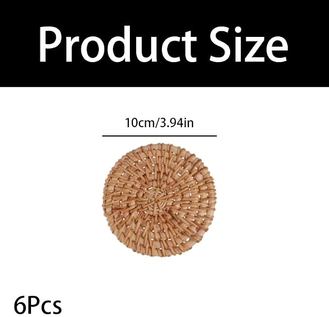 6Pcs Natural Woven Coasters, 3.94 Inch Round Rattan Drink Coasters - Image 2