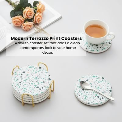 Terrazzo Coasters Set of 6, Colorful Boho Absorbent Ceramic Coasters | Speckled - Image 10
