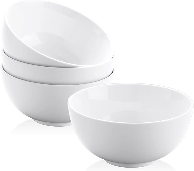 22 oz White Porcelain Bowls Set of 4 – Cereal, Oatmeal & Salad Bowls – by Yedio