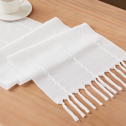 Braided Farmhouse Table Runner, Braided White 13x72 Inch, Cotton Linen Table - Image 7