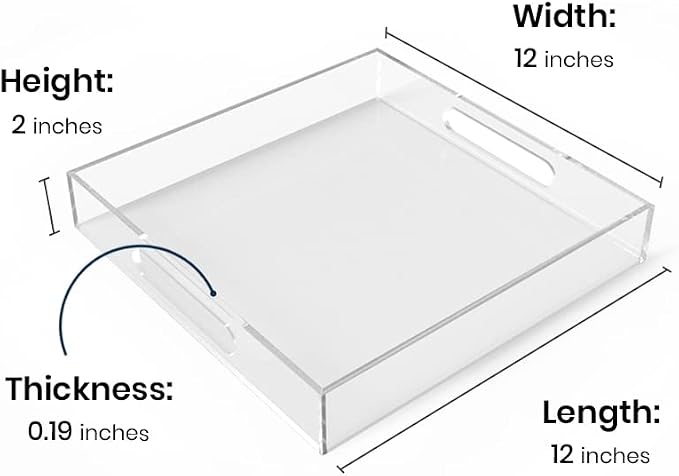 Acrylic Serving Tray with Handles -Spill Proof- Clear Decorative Tray - Image 4