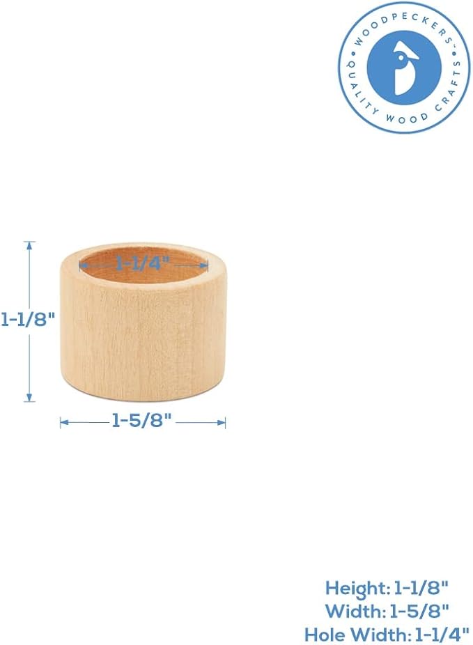 Classic Unfinished Wooden Napkin Rings Set of 24, 1-1/2 inch Wood Napkin Rings - Image 3