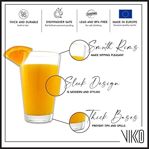 Vikko Drinking Glasses, 9.5 Ounce Water Tumblers, Thick and Durable Tapered - Image 2