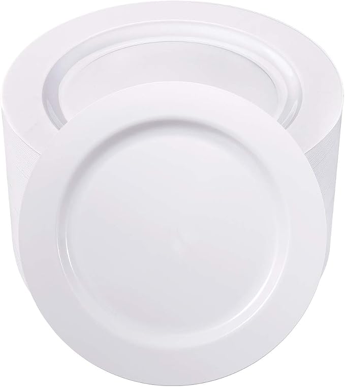 bUCLA 100PCS White Plastic Plates-10.25inch Disposable Dinner Plates-Premium by BUCLA