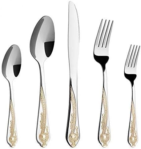 Gold Silverware Set, 20 Piece Stainless Steel Golden Flatware Set - Image 2