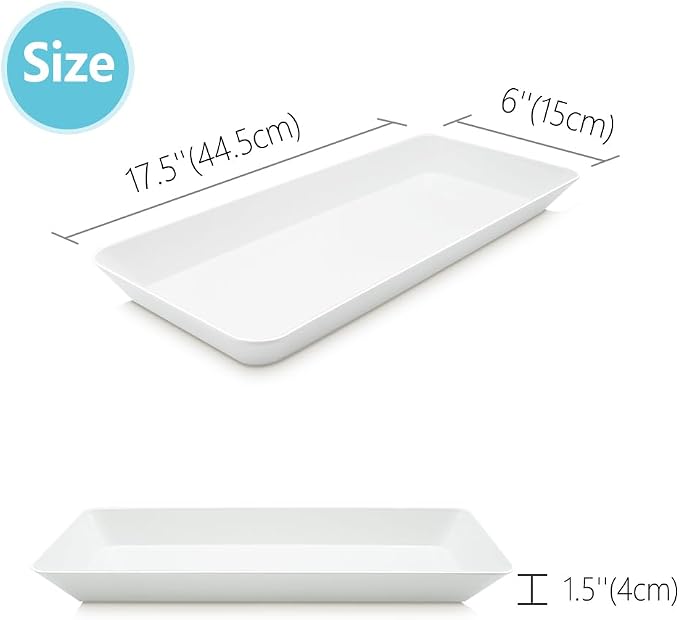 Serving Tray Platter Rectangle, Plastic White Food Trays - Image 2