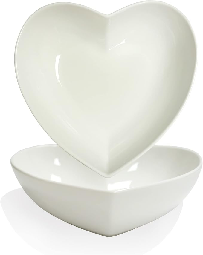 2pcs Porcelain Heart Shaped Plates Deep Salad Plates, 8 inch Large Heart Bowls by FLORWOD