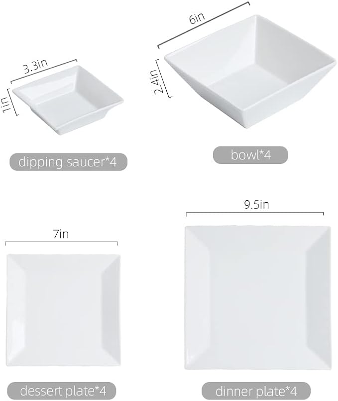 Off-White Porcelain Dinnerware Set, Square Dishes Set - Image 2