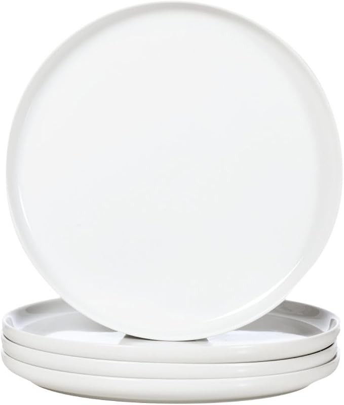 White Dinner Plates Set of 4, Ceramic Dining Plates 10.5 inch, Large Salad Plate by WishDeco