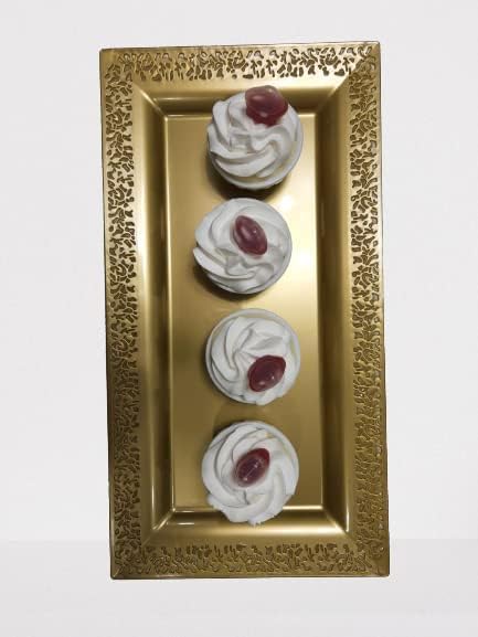 Yumchikel-Decorative Plastic Serving Tray & Platter Set-Gold & lace Rim Serving - Image 2