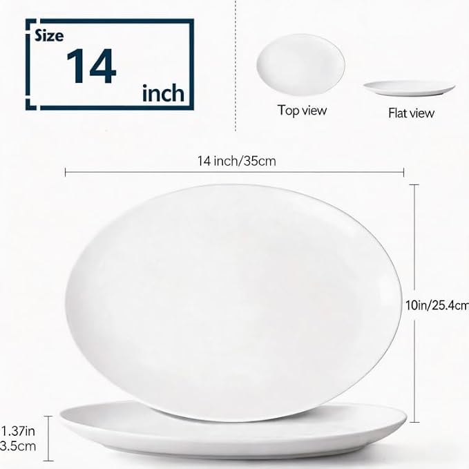 Serving Platters Set of 2 – 14 Inch Oval White Serving Platters, Large - Image 2