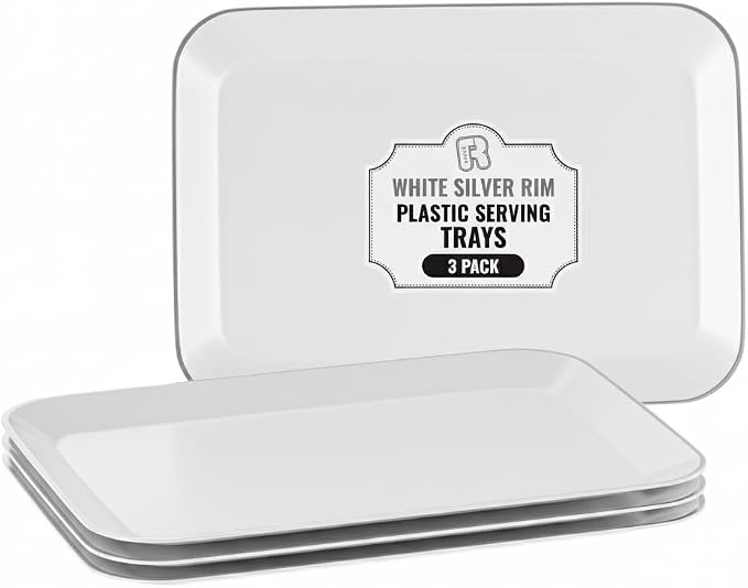 3 Pack Silver Plastic Serving Trays by R-KAY
