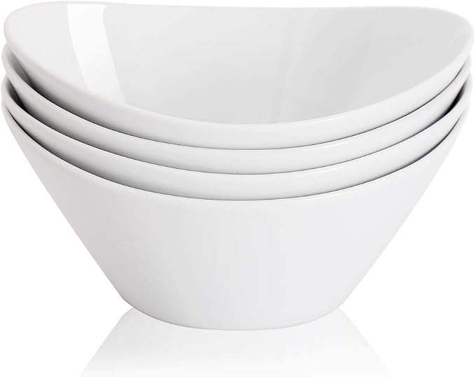 Buyajuju Porcelain Salad Bowls, 38 Ounce pasta bowls set of 4, 8 inch White by Buyajuju