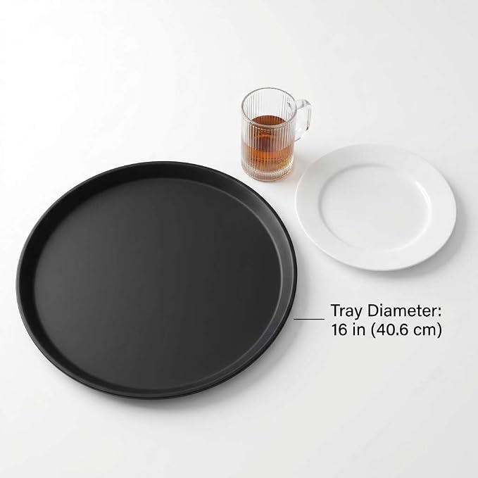 QWORK 16-Inch Round Non-Slip Serving Trays – 4 Pack Rubber Surface Plastic Tray - Image 4