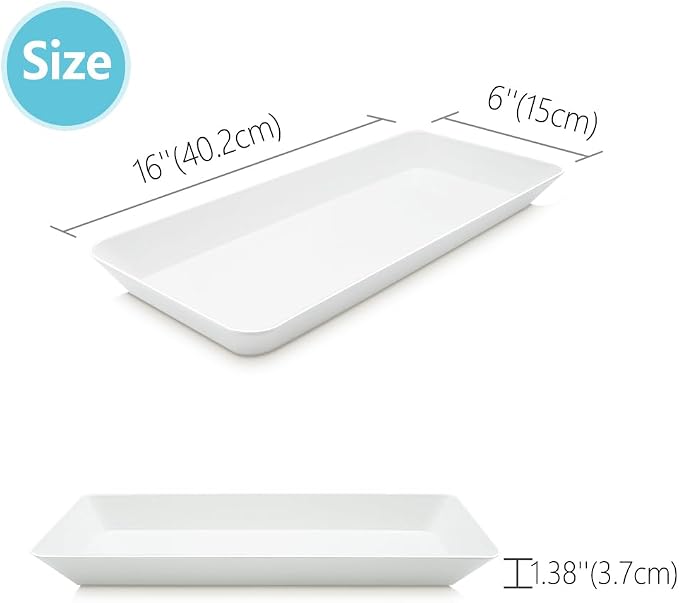Serving Tray Platter Rectangle, Plastic White Food Trays - Image 2