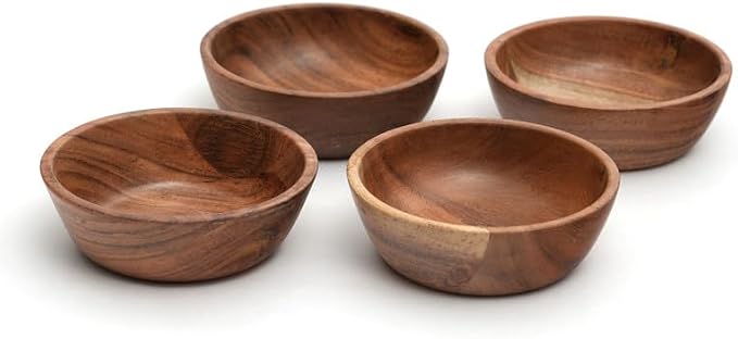 Acacia Wood Bowl Set of 4, 4.75-Inch Medium Serving Bowls, 150 Cubic cm Volume - Image 6