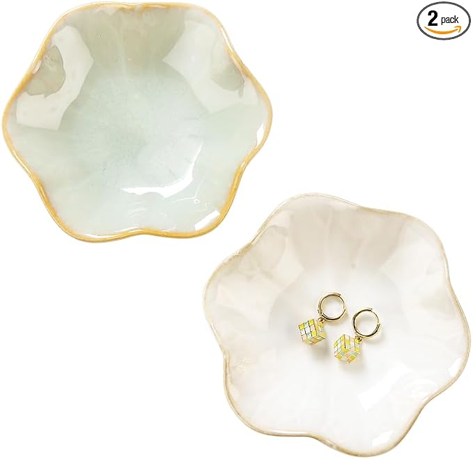 2PCS Lotus Leaf Shape Ring Holder Dish, Small Key Bowl, Ceramic Trinket Tray by JAMEND+CLXP