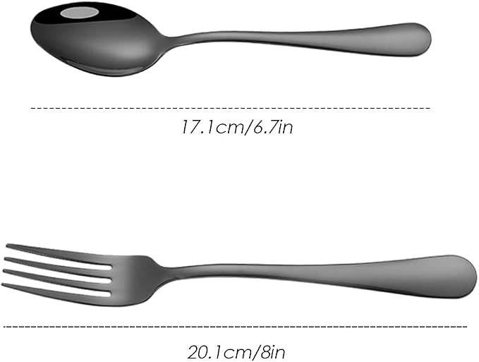 Set of 12, findTop Heavy-duty Forks and Spoons Cutlery Set- Black - Image 7