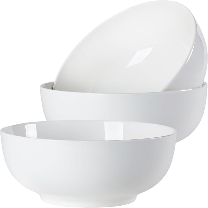 60 oz Large Soup Bowl, Pho Bowls, 8-Inch Off-White Porcelain Bowls Set of 3 by Unknown