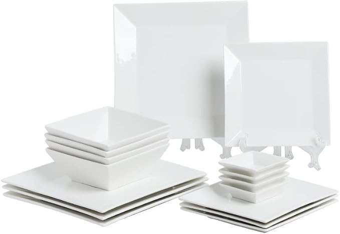 Off-White Porcelain Dinnerware Set, Square Dishes Set by Porlien