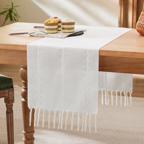 Braided Farmhouse Table Runner, Braided White 13x72 Inch, Cotton Linen Table by Unknown