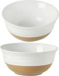 HASENSE Large Ceramic Serving Bowls Set of 2, 60 Oz 8.5 Inch White & Terracotta by Hasense