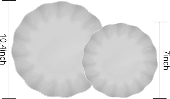 LIYH 24 Pcs Plastic Grey Scalloped Plates Reusable, Unbreakable Dinner Plate - Image 2