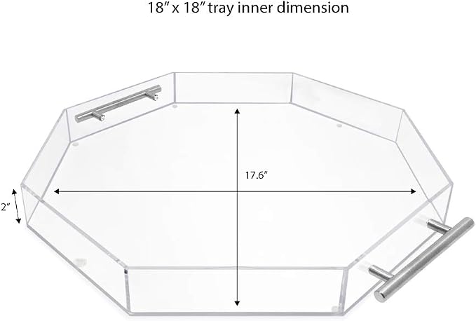 Isaac Jacobs 18x18 Clear Octagon Acrylic Serving Tray Silver Metal Handles | - Image 2