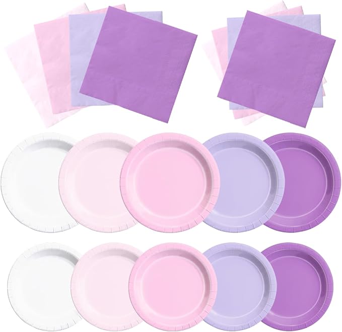 CMUSKO Butterfly Birthday Decorations-60Pcs Purple and Pink Plates and Napkins by CMUSKO