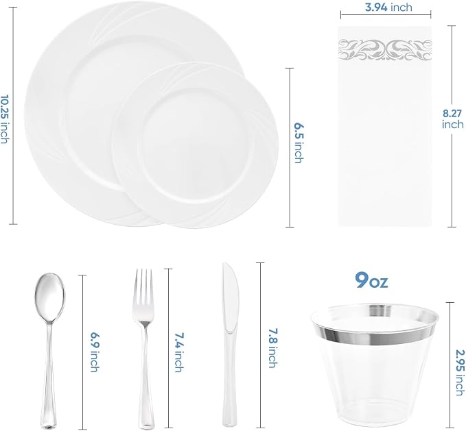 700-Piece White Swirls Plastic Dinnerware Set - Image 3