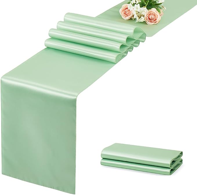 Sage Green Satin Table Runner, 12x108 Inches, 4 Pack | Premium Satin, Smooth by VCUSUELER