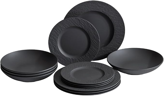 Villeroy & Boch Manufacture Rock 12 Piece Dinnerware Set, Matte Black | Premium by Unknown