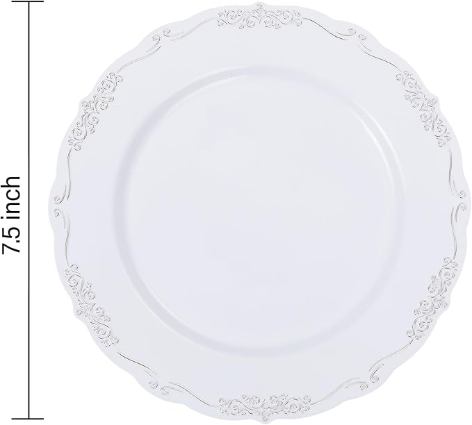 DaYammi 60PCS White and Silver Plastic Plates, Heavy Duty White and Silver - Image 9