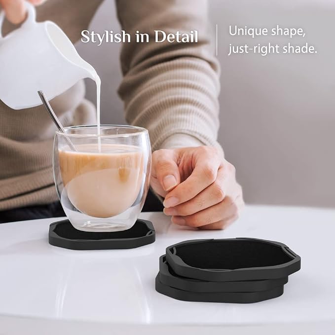 UMIRRO Absorbent Felt & Silicone Drink Coasters Set of 4, - Image 2
