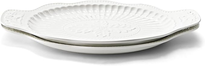 2 Pack Porcelain Oval Serving Platters, 14 Inch Large Embossed White Serving - Image 4