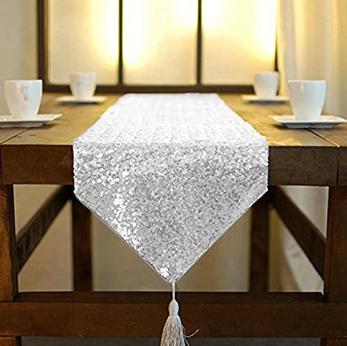 ShinyBeauty 12 by 108 in Wedding Silver Sequin Table Runner by ShinyBeauty