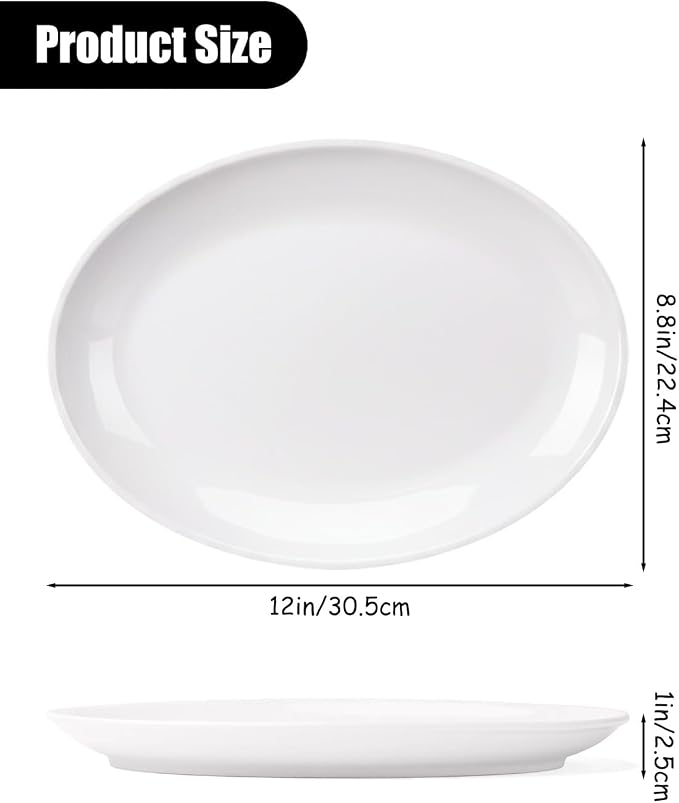 Melamine Dinner Plates, 12 Pack Melamine Oval Platter White Serving Tray - Image 2