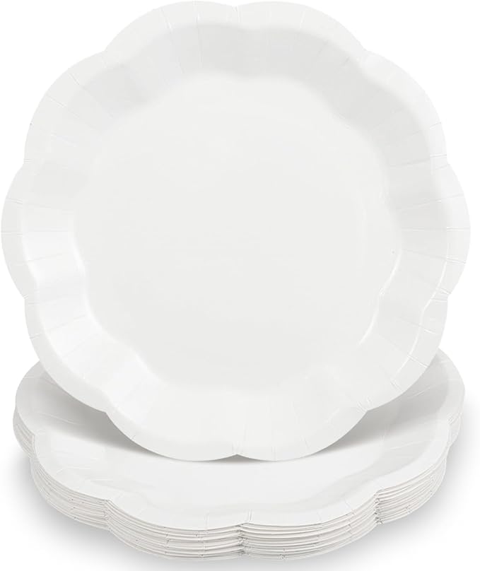 NatNarr 30 Pcs White Paper Plates, 9 Inch Scalloped Paper Plates Disposable | by NatNarr