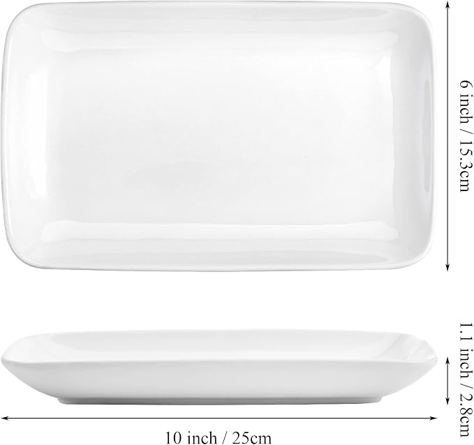 Foraineam Rectangular Salad Plates, 10 Inch White Porcelain Dessert Appetizer - Image 2