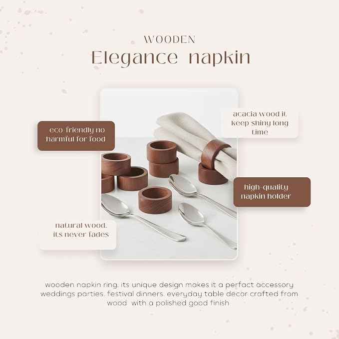 Wood Napkin Rings Set of 12 Napkin Holders Buckles - Image 7
