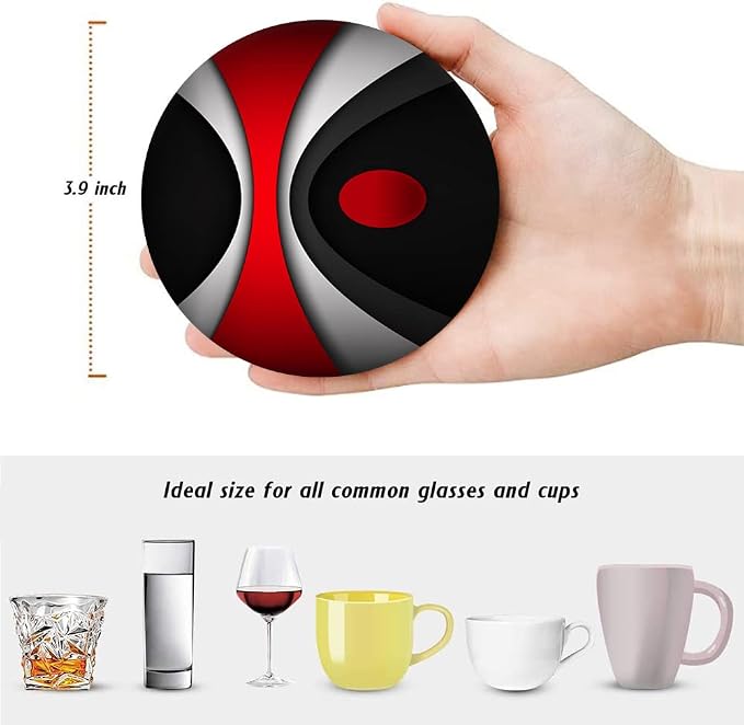 HUXJOKO Coasters for Drinks Set of 6, Modern Red Black Geometric Absorbent - Image 2