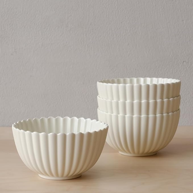 WENSHUO Small Ceramic Bowls, Daisy-Shaped, 5.5 in, Matte Crème | 17 oz by WENSHUO