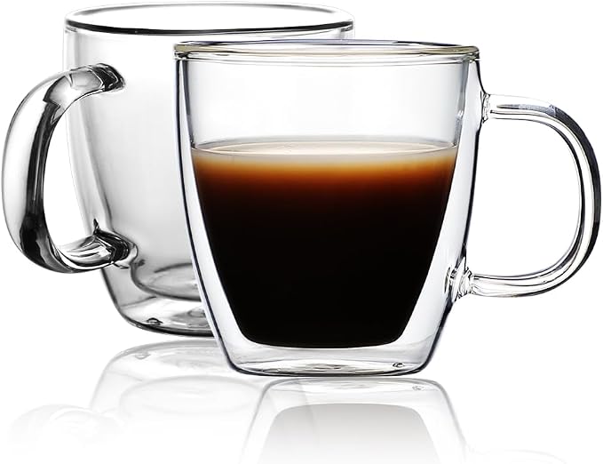 CNGLASS Insulated Espresso Glass Mugs 5.4oz/160ml, Small Clear Coffee Mugs Set by CNGLASS