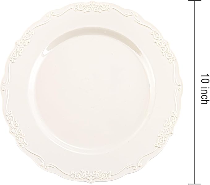 DaYammi 60PCS Ivory Plastic Plates, Fancy Plastic Plates Disposable Heavy Duty - Image 4