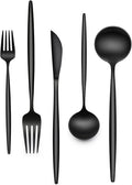 30-Piece Black Silverware Set, Flatware Set by EWFEN