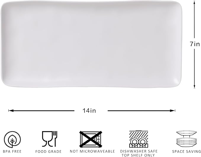 White Melamine Rectangular Serving Platter/Trays, 14” X 7” Fruit Cake Bread - Image 5