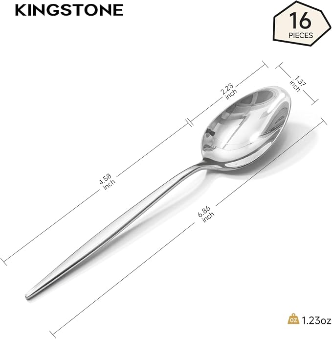 16-Piece Teaspoon Set, 18/10 Stainless Steel Dessert Spoons | Mirror Polished - Image 2